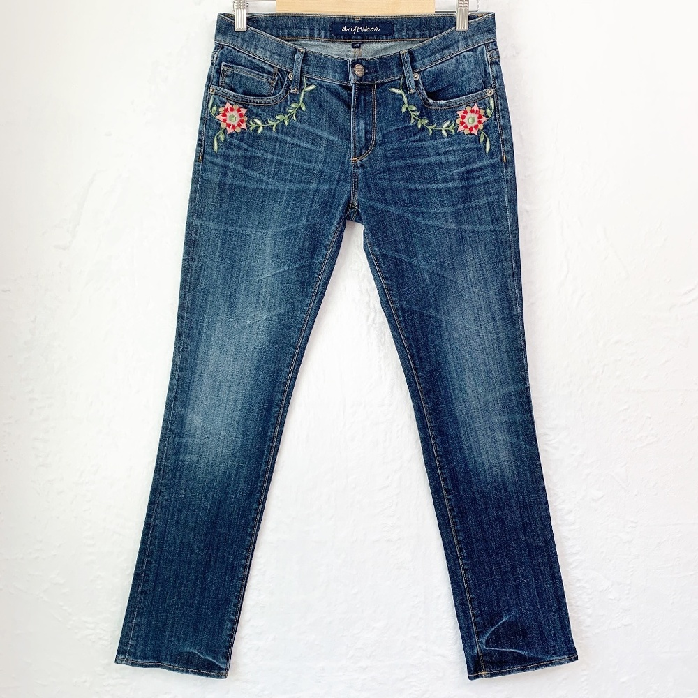 Driftwood Embroidered Straight Leg Low Rise Jeans Sz 29 X 31" Inseam